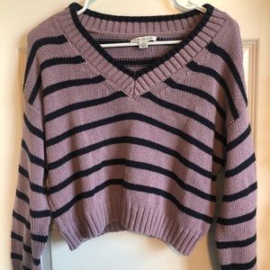 Purple Striped Cropped Sweater💜🖤